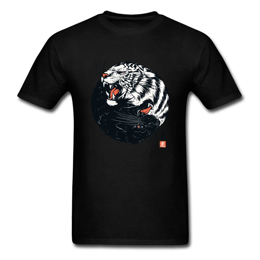 Taichi Tiger Print Summer Fall Cotton Fabric Crew Neck Men's Tops & Tees Cool Tee Shirts Oversized Short Sleeve T Shirts Taichi Tiger black