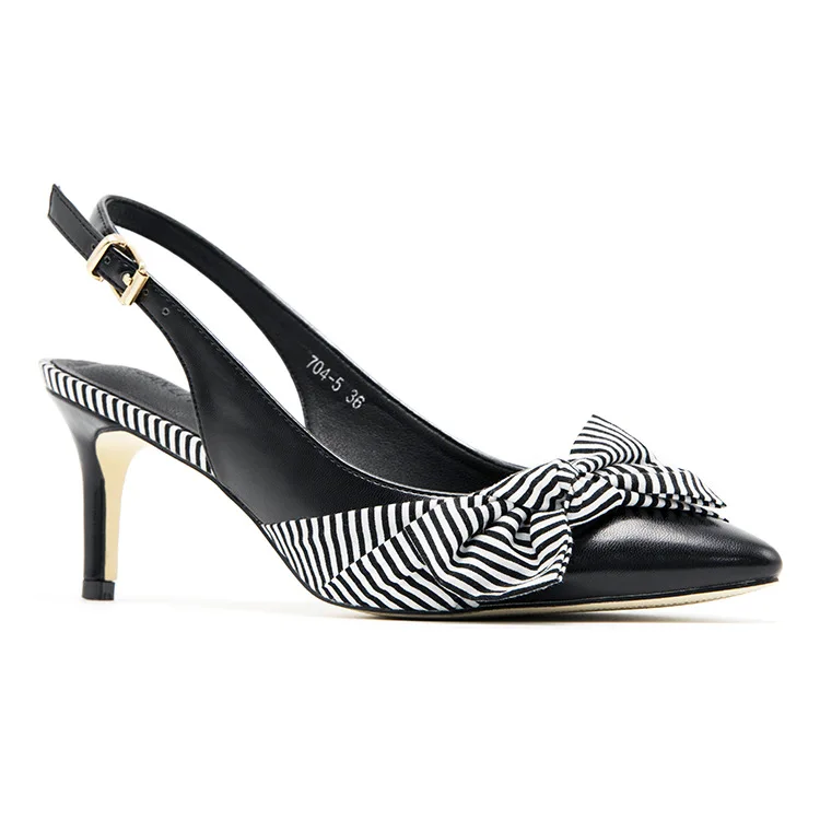 

2019 Summer Women's Single Shoes High Heels Sandals Casual High Heels with(6CM) Big Bowknot Pointed-toe Buckle Strap EUR34-40.