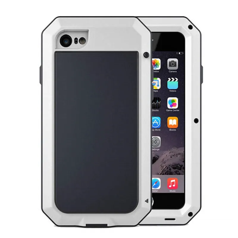 Роскошный противоударный Doom Броня водонепроницаемый металлический чехол для телефона s для iPhone X XR XS Max 8 7 6 6s Plus 5 5S 5C SE чехол для экрана стеклянная пленка - Цвет: White Phone Case