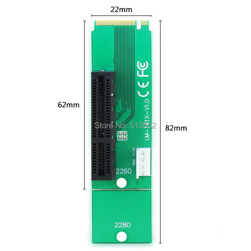 KPC1315_4_M2 to PCI-E 4X Slot Card Adapter NGFF (M.2) M Key Male to PCI Express X4 Slot Converter with Power Cable