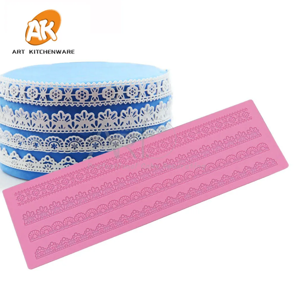 

Flower Chain Cake Border Decoration Lace Mat Fondant Cake Decorating Styling Tools Kitchen Silicone Lace Mold LFM-27