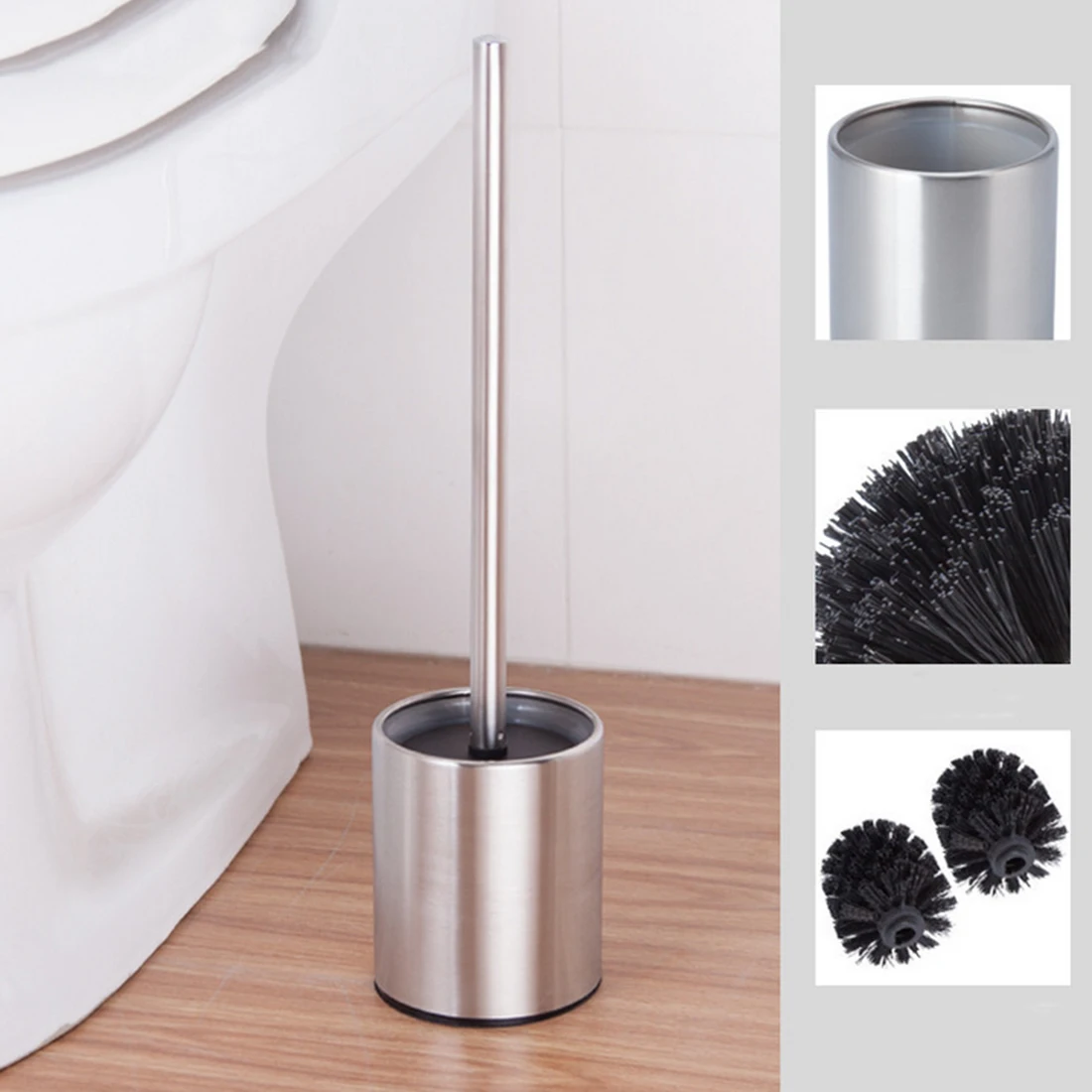 

Creative European Style Stainless Steel Toilet Cleaning Bowl Brush Holder Set Bathroom Accessary - Silver