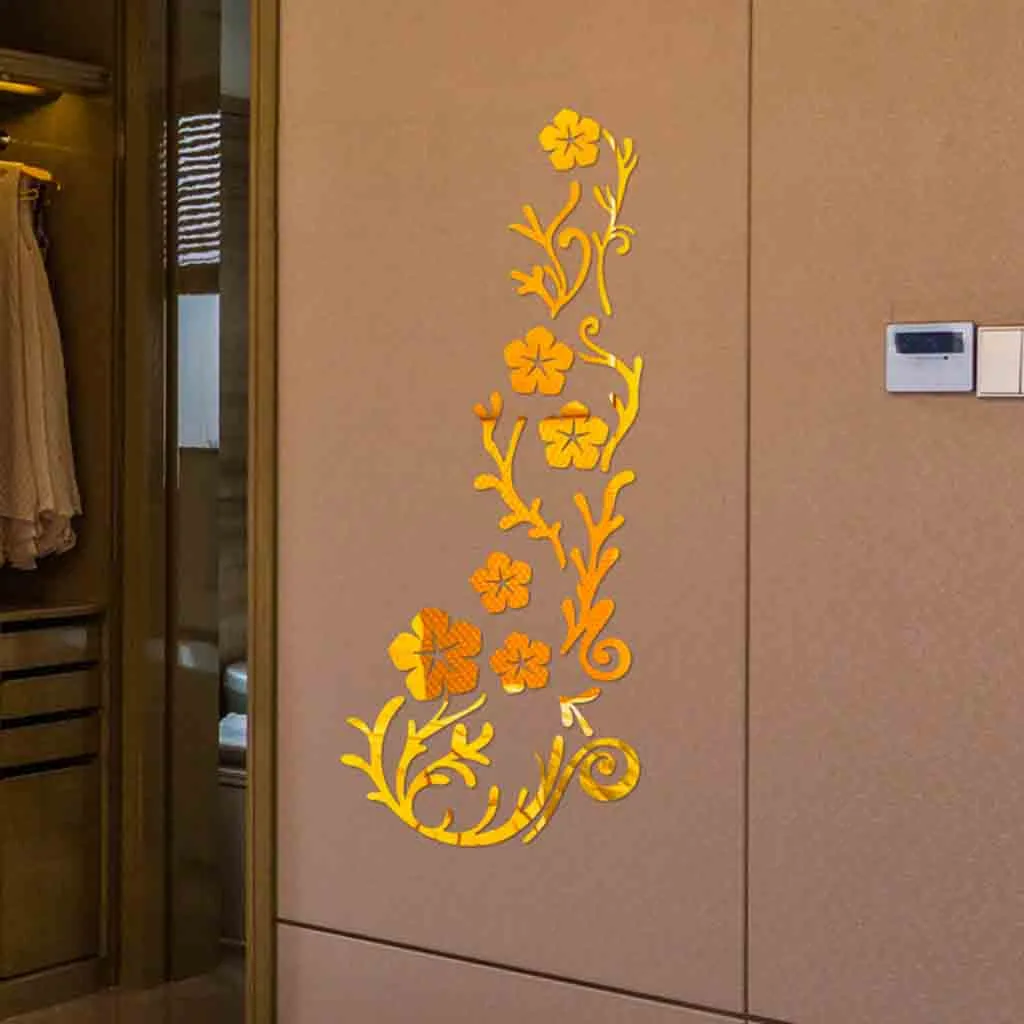 3D зеркальный цветок искусство акриловые фрески наклейка Черный Золотой Серебряный съемный настенные стикеры на стену креативные настенные наклейки diy