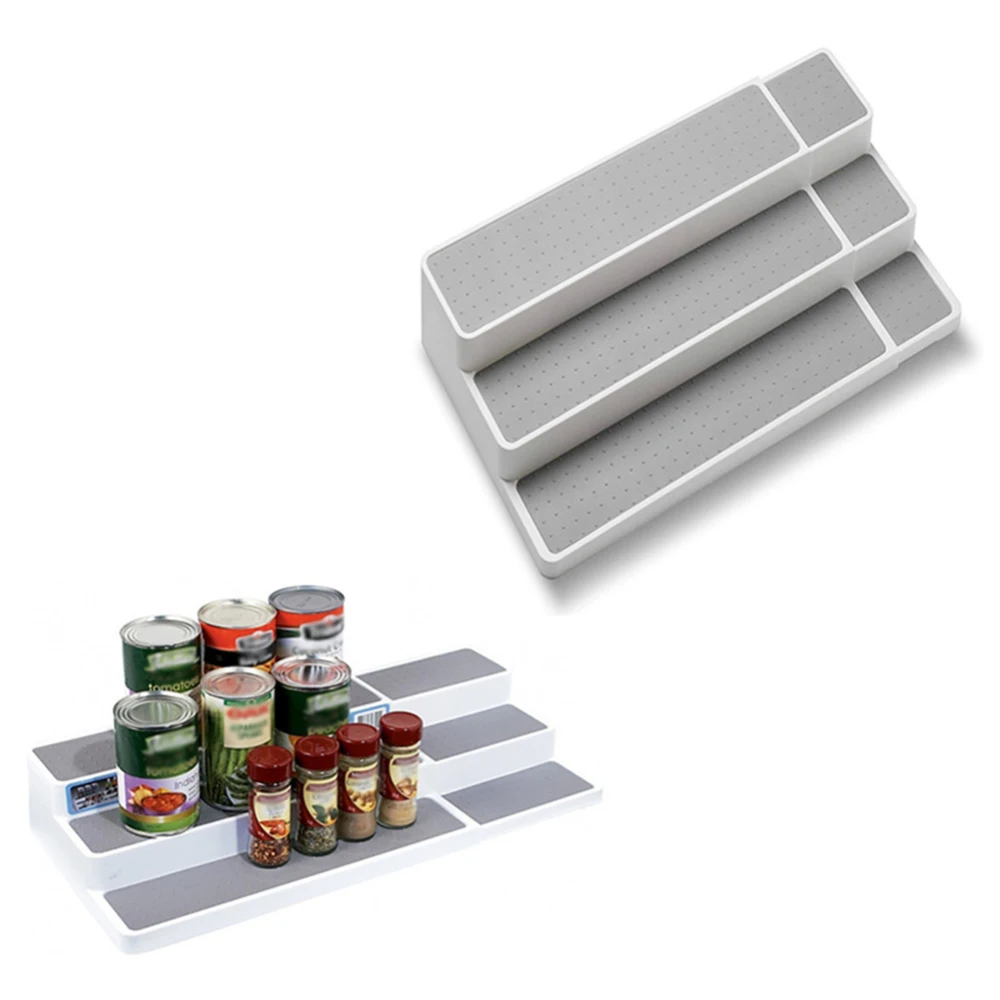 

3-Levels Expandable Shelf New Horizontal Pull Stretch Three-Layer Step Seasoning Storage Rack Household Items Kitchen Rack