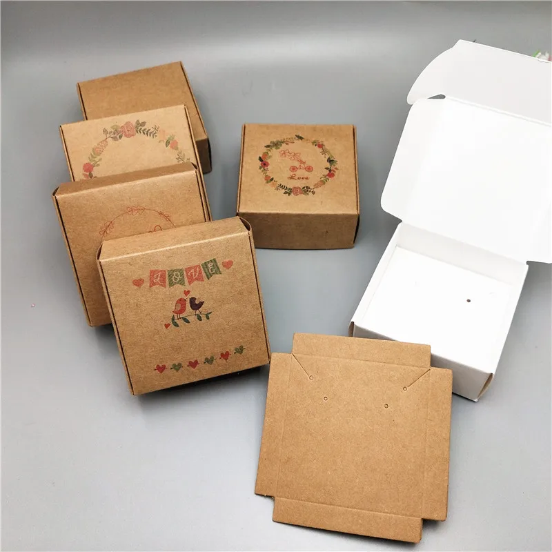 

20set Kraft Paper Packaging Jewelry Box display Necklace Bracelet Fashion Jewelry Carries Box Handmade Gift Box 6.5x6.5x3cm