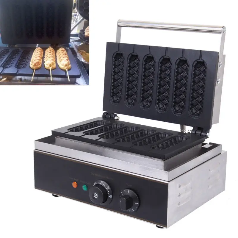 Commercial Nonstick Electric French Hot Dog on A Stick Waffle Maker Iron Machine 