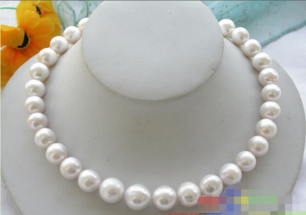 

HUGE REAL 17" 13mm ROUND white freshwater PEARL NECKLACE @^18K GP style Fine jewe Noble Natural jade SHIPPING