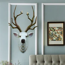 3D Resin Deer Head Wall Decor Wooden Hanging Decoration DIY Wall Sticker Animal Sculpture Craft Home Decoration deer 3d wall sticker