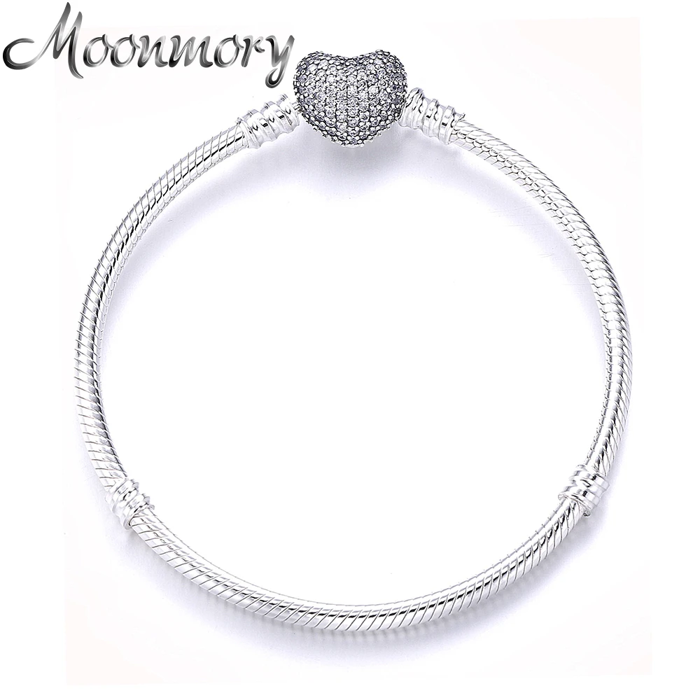 Браслет Moonmory из подлинного стерлингового серебра 925 пробы с прозрачным Цирконом для женщин, роскошные брендовые ювелирные изделия, цепочка под змеиную кожу 16-21 см