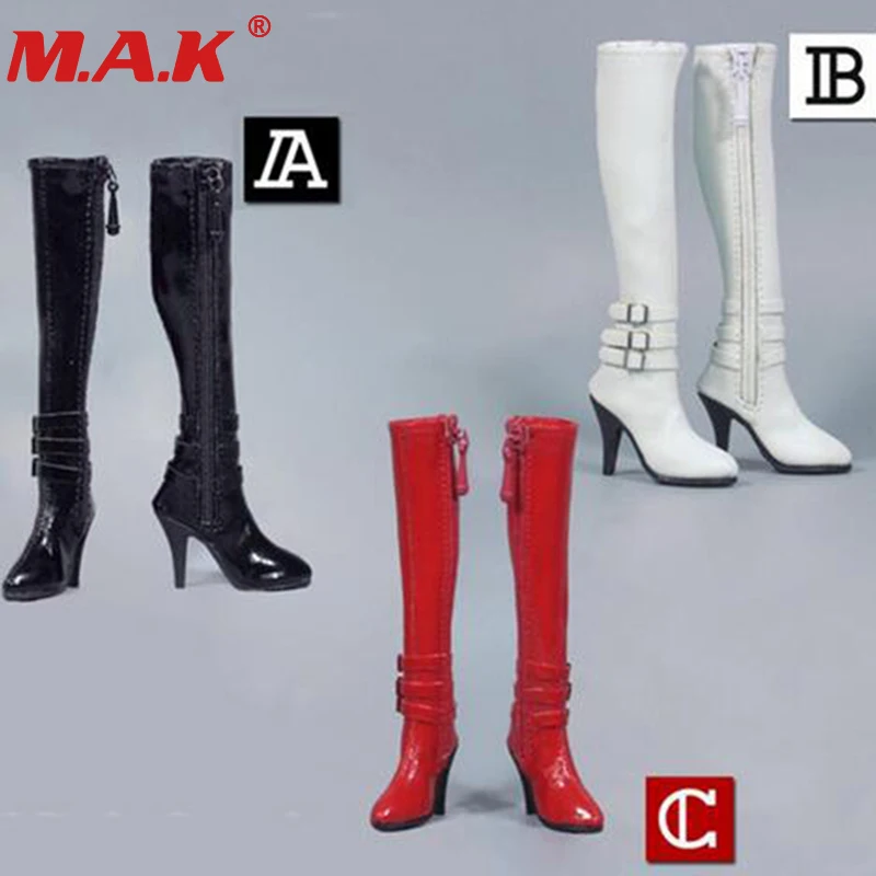 

1/6 scale red/black/white high tube zipper female high heels leather boots shoes toy for 12" action figure model toys collection