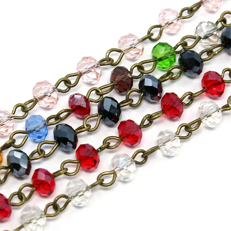 5Strands 1000x6mm Handmade Glass Faceted Abacus Beads Chains Chain with &amp Iron Eye Pin Bracelet | Украшения и аксессуары
