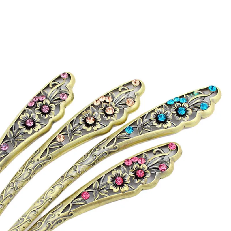 

Women Retro Rhinestone Pierced Hairpin Fashion Tuck Comb Hair Fork