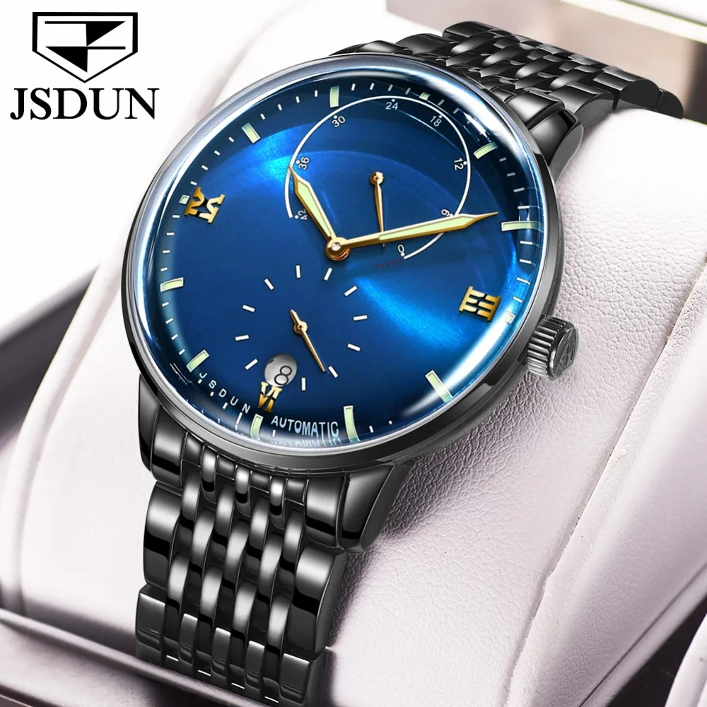 

JSDUN Men Mechanical Watches Luxury Brand Male Calendar Waterproof Watch 3D Stereo coating arc design Automatic Wristwatch Mens
