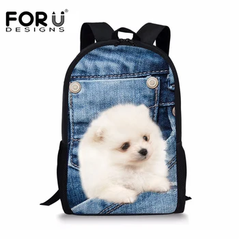 

FORUDESIGNS Kawaii Cat Denim Backpack for Teenage Girls Boys,3D Animal Dog Children Bagpack,Cute School Student Kids Book Bags