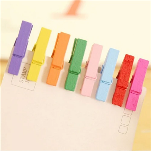 New 50 pcs 30mm Mini Paper Photo Hanging Color Wooden Craft Pegs Clothes Spring Clips Clothespins For Message Cards