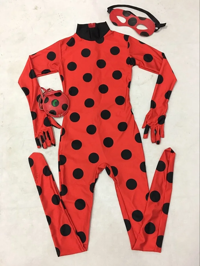 Kids Zip The Miraculous Ladybug Cosplay Costume Halloween Girls Ladybug Marinette Child Lady Bug Spandex Full