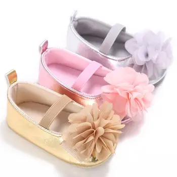 

Newborn Baby Girl Shoes PU Soft Soled Flower Pink Cotton Shoes Infant Toddler First Walker For Baby 0-18 Months