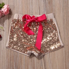 Модные вечерние шорты с бантом для маленьких девочек; штаны с блестками; летняя одежда