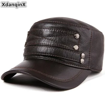 

XdanqinX Adjustable Size Men's Genuine Leather Hat Autumn Winter Warm Baseball Caps Sheepskin Male Flat Cap New Style Brand Hats