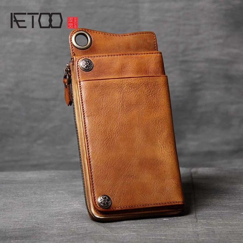 

BJYL Multifunctional head cowhide Long Wallet card Package One pack handmade male and female retro leather hand bag