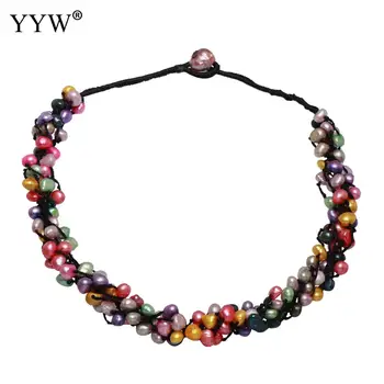 

Mixed Color Natural Freshwater Pearl Necklace Women Nylon Cord Chain Assorted Fashion Choker Pendant Necklace Exquisite Bijoux