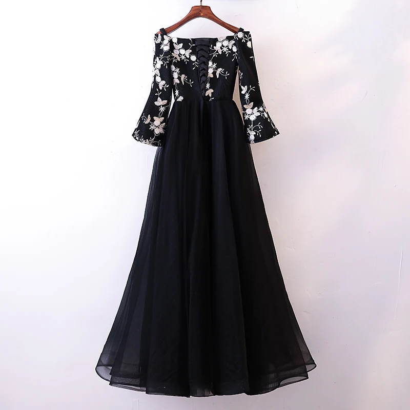 Вечернее платье высокого качества, черные вечерние платья, длинное платье, вечернее платье с длинными рукавами, вечернее с вырезом «Лодочка»