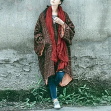 Johnature, Женское шерстяное пальто, Ретро стиль, зима, новинка, отложной воротник, пуговицы размера плюс, женская одежда, клетчатое теплое пальто с длинным рукавом