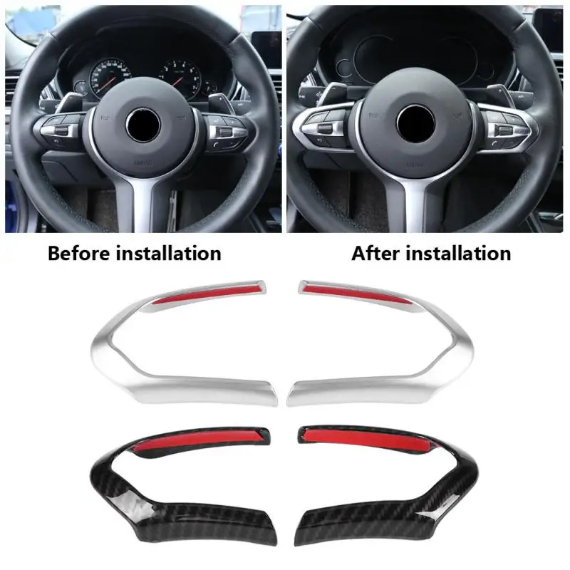 Auto Interior Steering Wheel Decoration Trim Frame for B-M-W F20 F22 F30 F32 F10 F06 F15 F16 Broco 2pcs Steering Wheel Cover Trim Carbon pattern