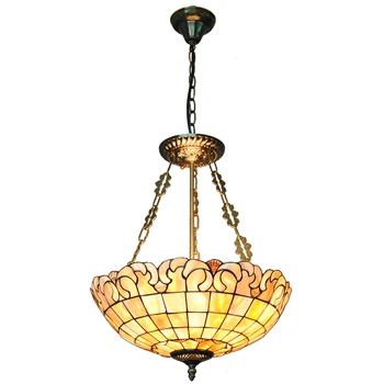 

16" Simple European Stained Shell Inverted Hanging Light Fixtures Modern Tiffany Lamp Lighting For Hotel Coffee Shop Bar PL778
