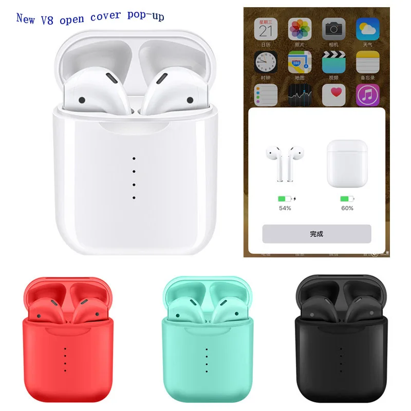 

2019 Newest V8 TWS Bluetooth Headset With Pop-ups Window Wireless Bluetooth 5.0 Touch Earphones PK i10 i12 Earphones For iPhone