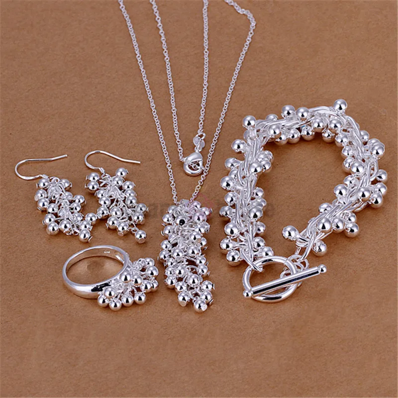 Серебро 925 набор украшений для женщин модное ожерелье из бисера браслет серьги кольцо 4 шт свадебный костюм Ювелирные Наборы украшения