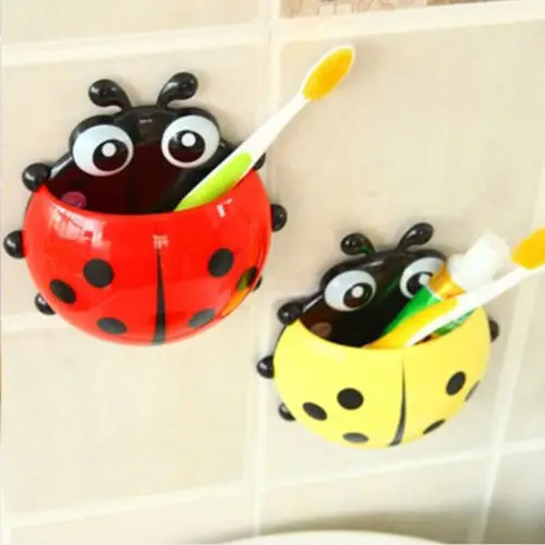

Charming Cute Cartoon Ladybug Sucker Suction Hook Tooth Brush Holder For Kids
