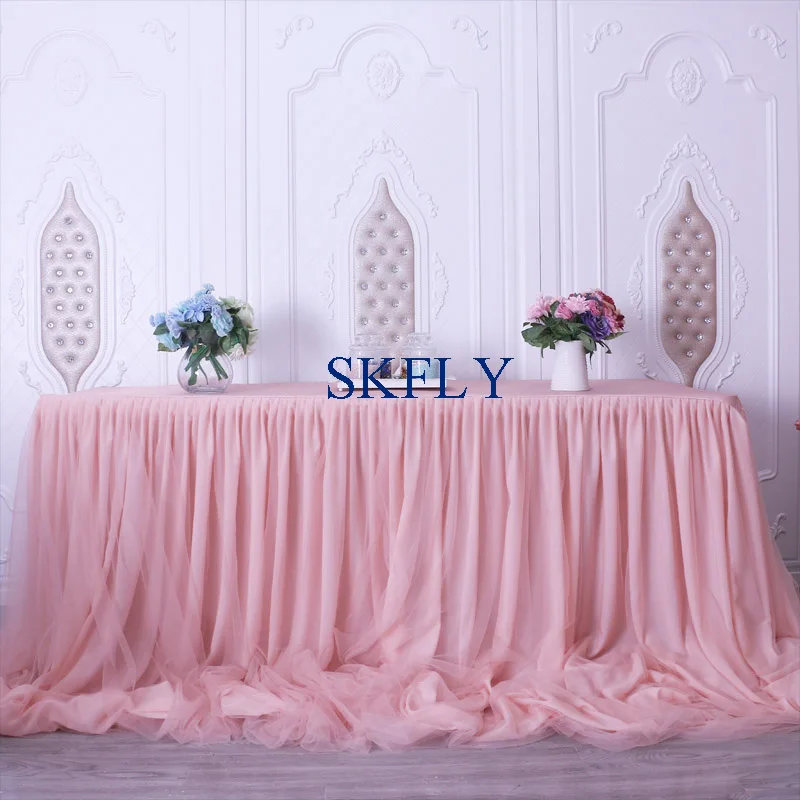 

CL072C gorgeous 2019 custom made many colors new wedding taffeta chiffon tulle ruffled blush pink table skirt with velcro