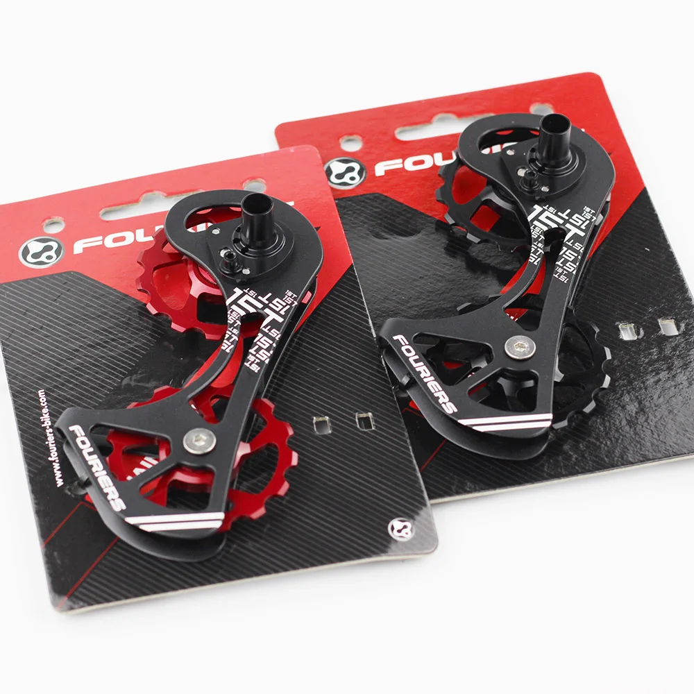 Fouriers CNC bicicleta de carretera puerta trasera con polea arriba 15 T abajo 15 T transmisión para Ultegra Dura Ace 9000, 9070, 6800, 6870 Fouriers CNC bicicleta de carretera puerta trasera con polea arriba 15 T abajo 15 T transmisión para Ultegra Dura Ace 9000, 9070, 6800, 6870
