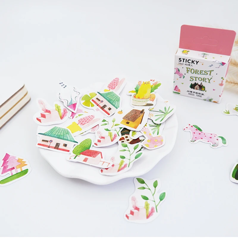 

45pcs/box Kawaii Small forest DIY stickers decoration diary posted album scrapbooking decorations sealing stickers stationery