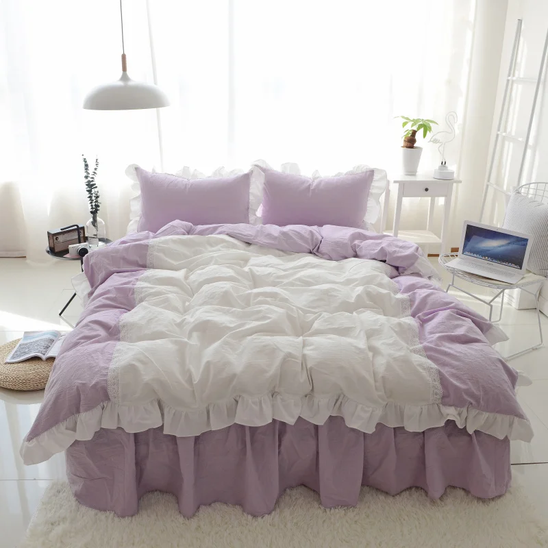 

Princess style Bedding sets King Queen Full Twin Size Bedclothes 100% washed Cotton bed skirt Quilt Cover Pillowcases