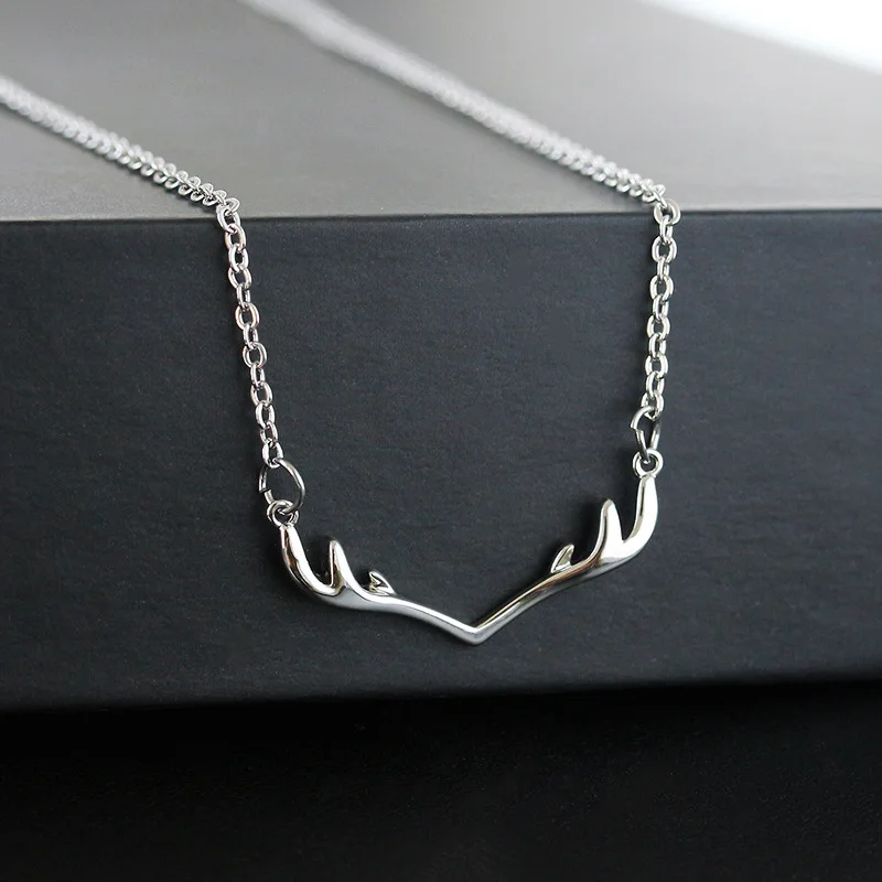 

Simple Cute Thin Metallic Deer Antler Silver Golden Chain Necklace for Women