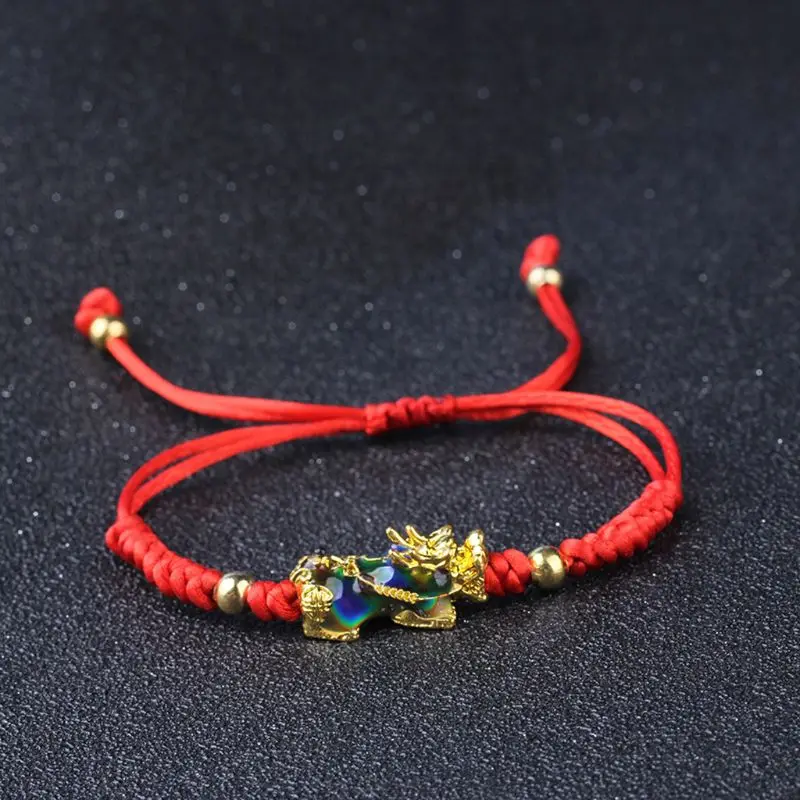 

Pi Xiu Charm Color Change Temperature Kabbalah Red String Braided Mood Bracelets