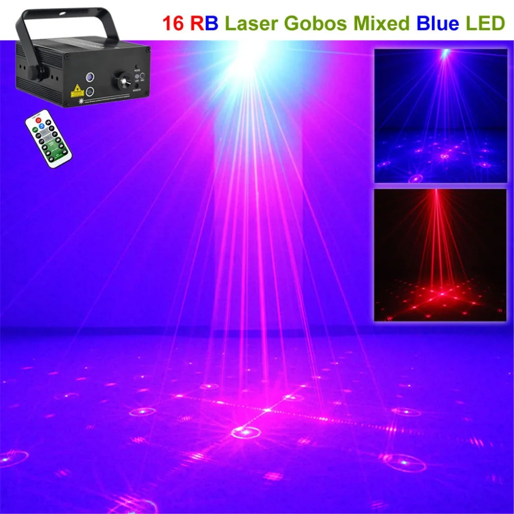 

Mini 16 Patterns RB Red & Blue Laser Effect Projector Lights 3W Blue LED Mixing Effect DJ KTV Party Home Stage Lighting 16RB