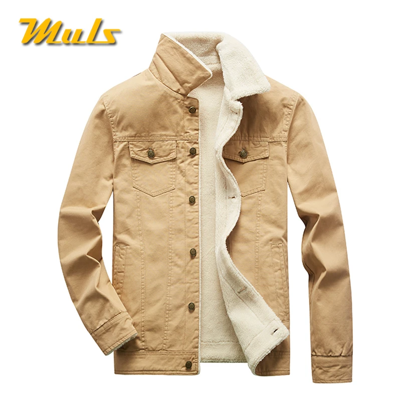 

MuLS Winter Trucker Jacket Men Autumn Bomber Jacket Coat Cotton Fleece Spring Stand Collar Windproof Male Outwear Mens 2019 New