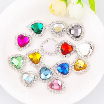 

20x25mm Inner 15mm Heart Acrylic Rhinestone Button Brass Silver Metal Tray Rhinestone Cabochon Cameo Setting DIY Jewelry Charms