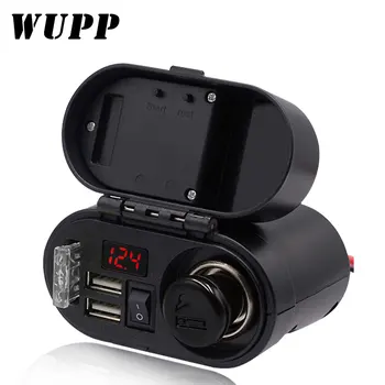 WUPP Motorcycle Cigarette Lighter Socket Dual USB Quick Charger Voltmeter Digital Clock Switch Control Waterproof OCP