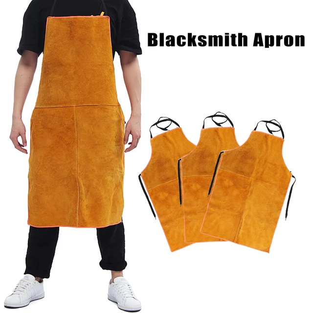 Blacksmith Apron Full Cowhide Leather Electric Welding Apron Bib Yellow Electric welding Safety Clothing