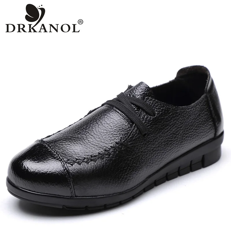 

DRKANOL New Women Genuine Leather Flat Shoes Slip On Flats Loafers Woman Zapatos Mujer Autumn Comfortable Casual Ladies Shoes