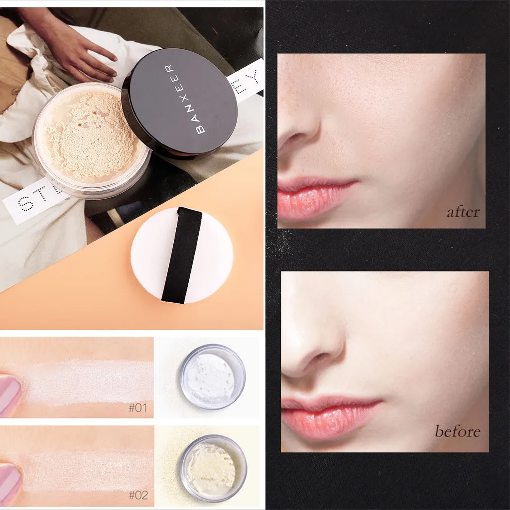 

BANXEER Powder Loose Face Powder Translucent Smooth Setting Foundation Makeup Lvory Skin White Natural Brighten Skin Oil-contro