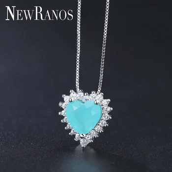 

Newranos Milky Blue Pendant Necklace Small Heart Necklace Cubic Zirconias Statement Colars for Women Fashion Jewelry PGY046