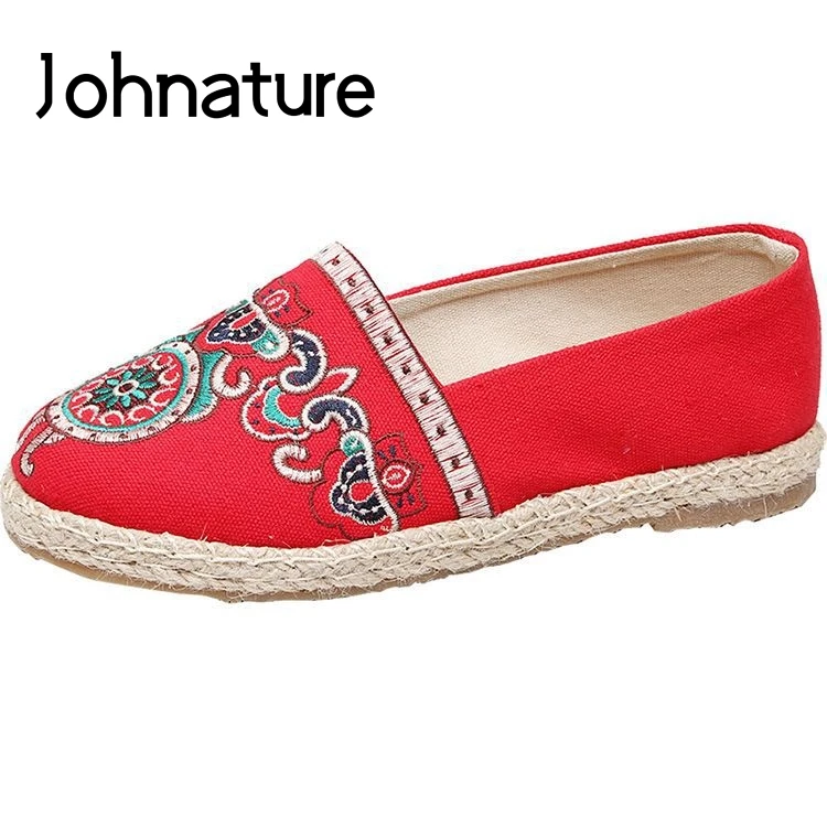 

Johnature 2019 New Spring/autumn Handmade Retro Breathable Embroidered Weaving Shallow Linen Cotton Shoes Fisherman Womens Flat