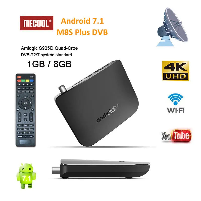 

MECOOL M8S PLUS DVB Android 7.1 box 1GB 8GB HD2.0 4K 2.4G WIFI H.265 1080P support iptv Youtube Media Player pk X96 h96 h96max