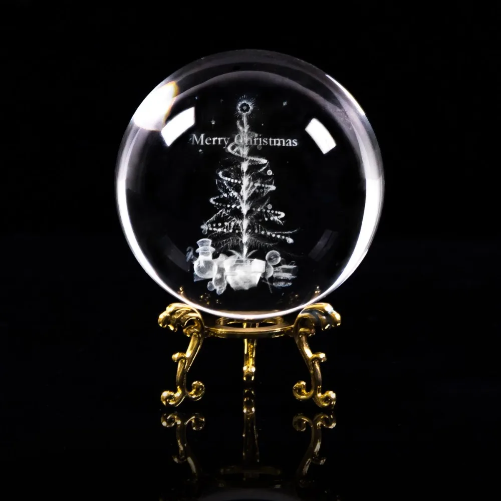 Jqj 3d laser engraved christmas tree snowman crystal ball 80 mm feng