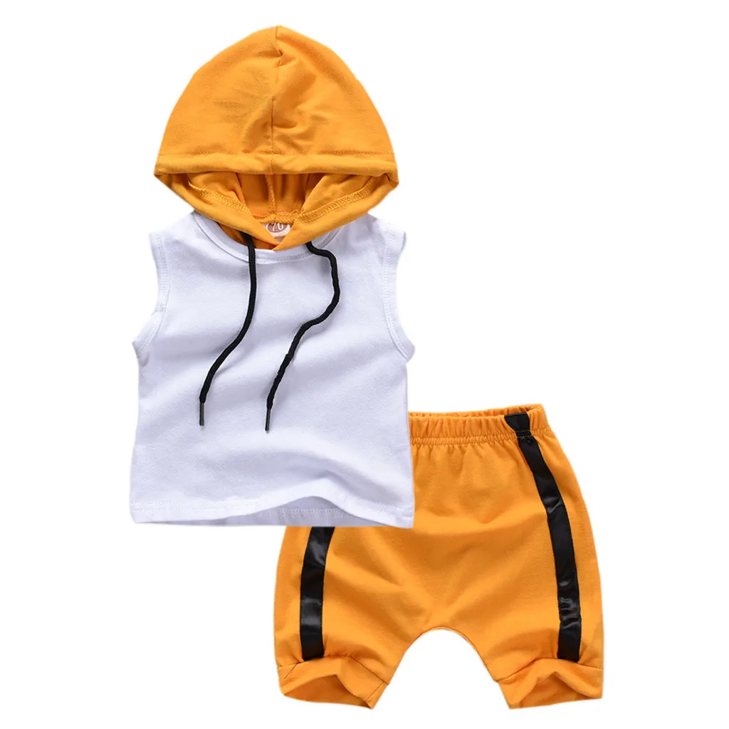Повседневная одежда для новорожденных мальчиков жилет с капюшоном для новорожденных мальчиков топы и шорты, комплект одежды roupas infantis menina# F6/4